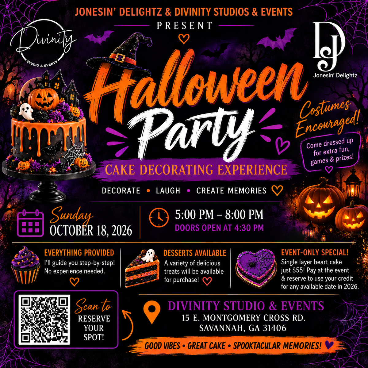 B) 🎃 Halloween Party at Divinity Studios: Cake Decorating Experience 🎃